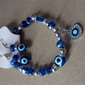Blue Evil Eye Bracelet and Earring Set 🧿